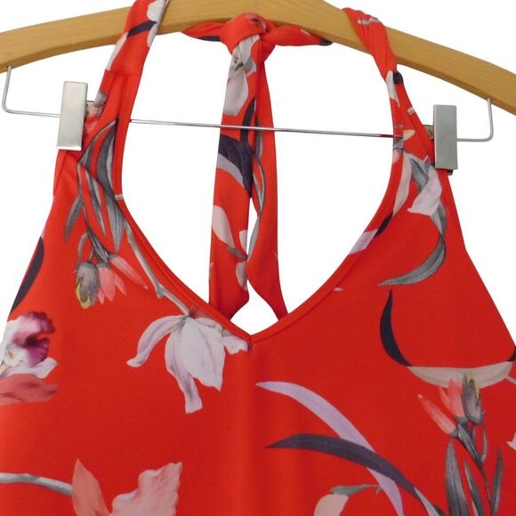 Athleta Waimea Floral Plunge Halter One Piece Swimsuit Womens Medium Beach Pool - Picture 2 of 6